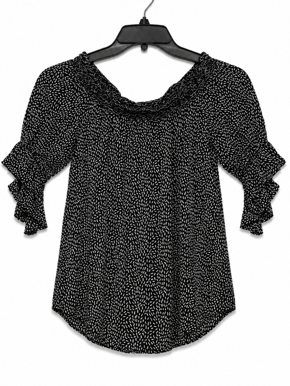Express Women's Size XS Black & White Cowl Neck Ruffle Sleeve Blouse 100% Rayon